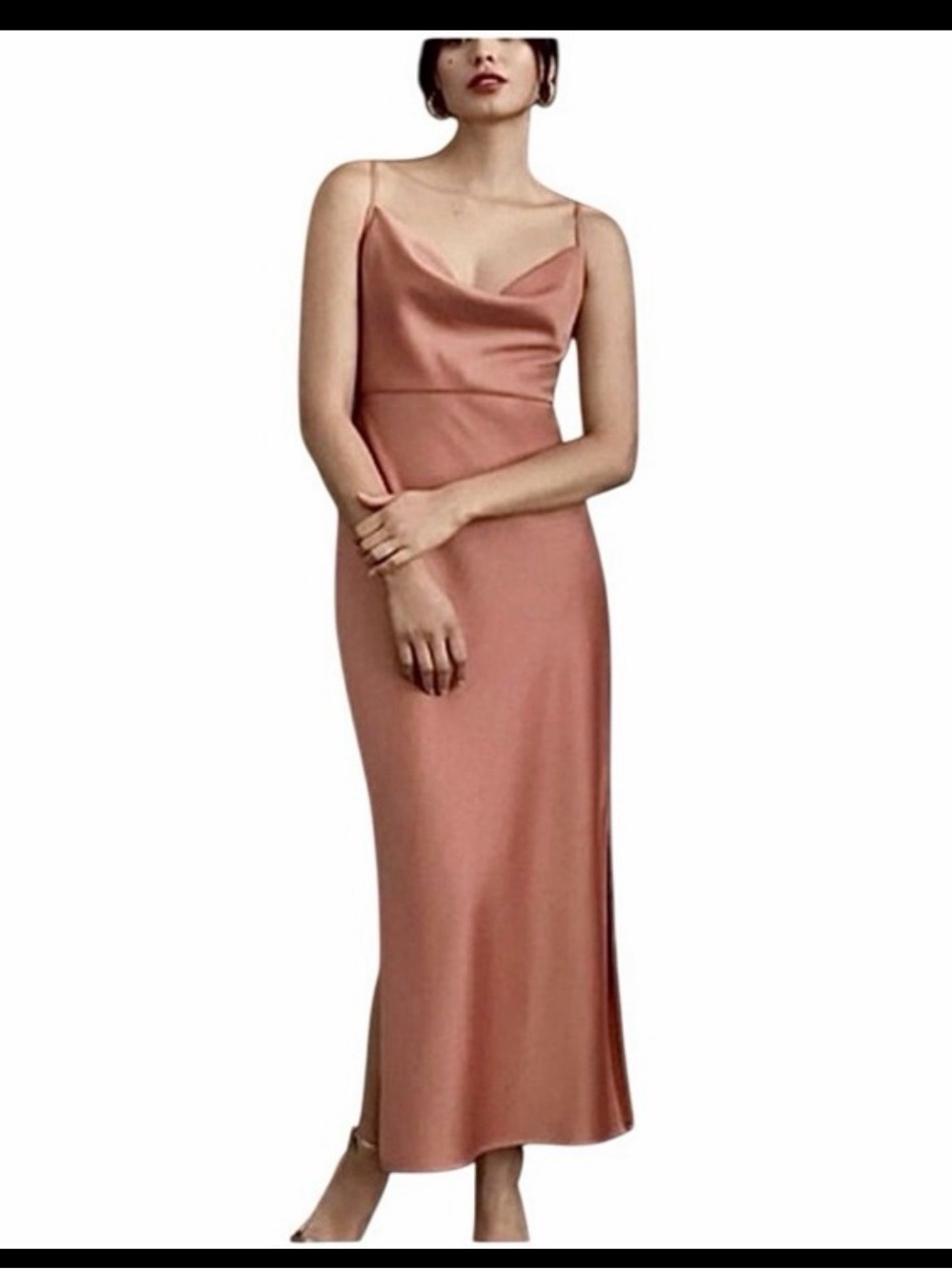 Sachin & Babi Cali Satin Slip Midi Dress Rust Terracotta Cowl Neck Size 4